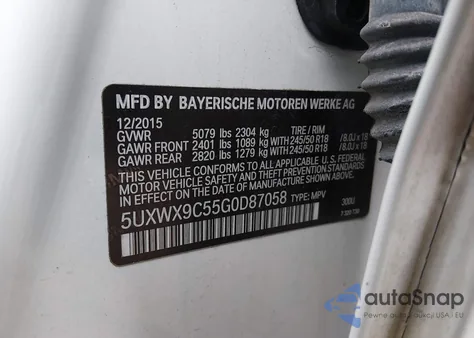 2016 BMW X3 xDrive28I z USA, uszkodzony, nr VIN 5UXWX9C55G0D87058